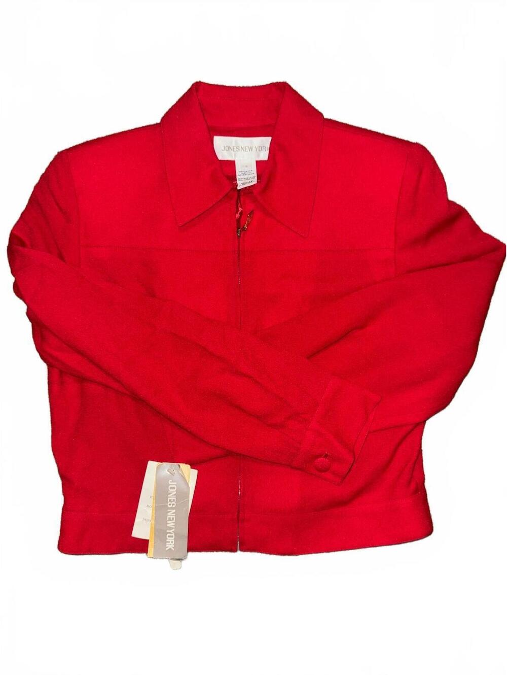 Vintage Boutique Jones New York Red Zip Front Suit Jacket Size 8 New With Tags